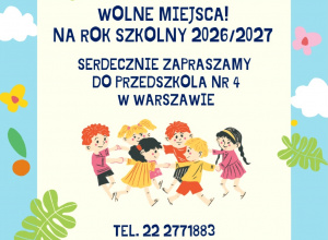 Wolne miejsca w Przedszkolu nr 4!