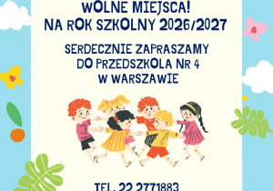 Plakat zapraszający na zapis do Przedszkola nr 4
